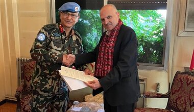 Lieutenant General Ishwar Hamal bids farewell to Senior Syrian Arab Delegate, Commanding Brigadier General Engineer Mazen Ibrahim Younes