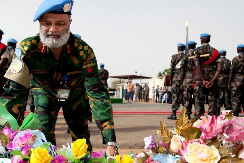 A solemn ceremony was organized in Abyei today in honour of six Bangladeshi peacekeepers killed in action following a drone attack at UNISFA logistics base in Kadugli, South Kordofan.