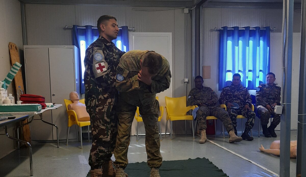First Aid Training: Choking Demonstration By FPM Maj. Andrew Banks and Maj. Dr. Suresh Bastakoti