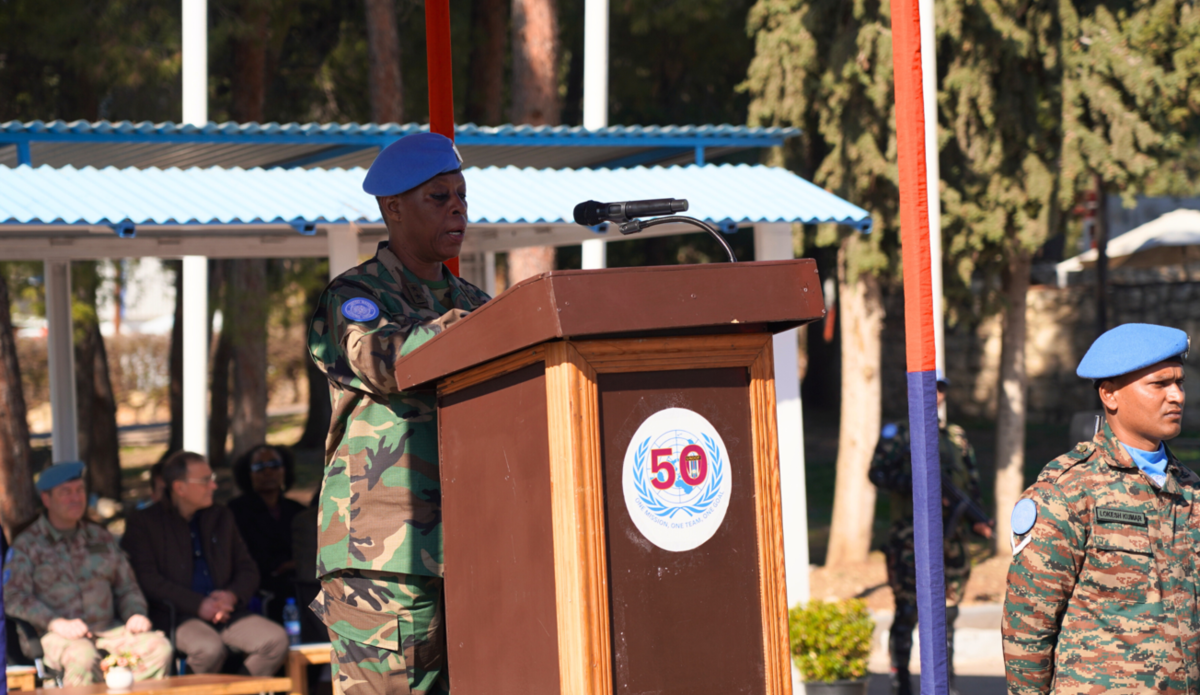 New UNDOF HoM and FC Maj Gen Asmah addressing the Parade