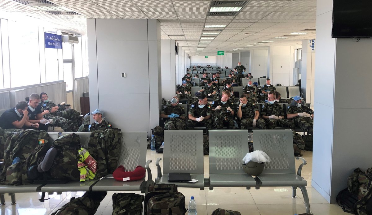 Troops from FRC 60 Inf Gp UNDOF await disembarkation in Damascus International Airport. 
