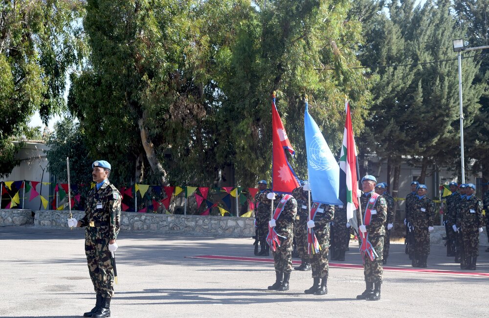 Troops of the Nepali Contingents awaiting inspection by the Force Commander, Lt Gen Ishwar Hamal