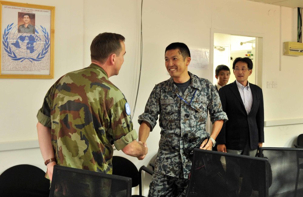 Japanese Defense Attache Col Yasuhiro Ogawa makes an office call to UNDOF Deputy Force Commander Brig Gen Mauri Tapani Koskela 