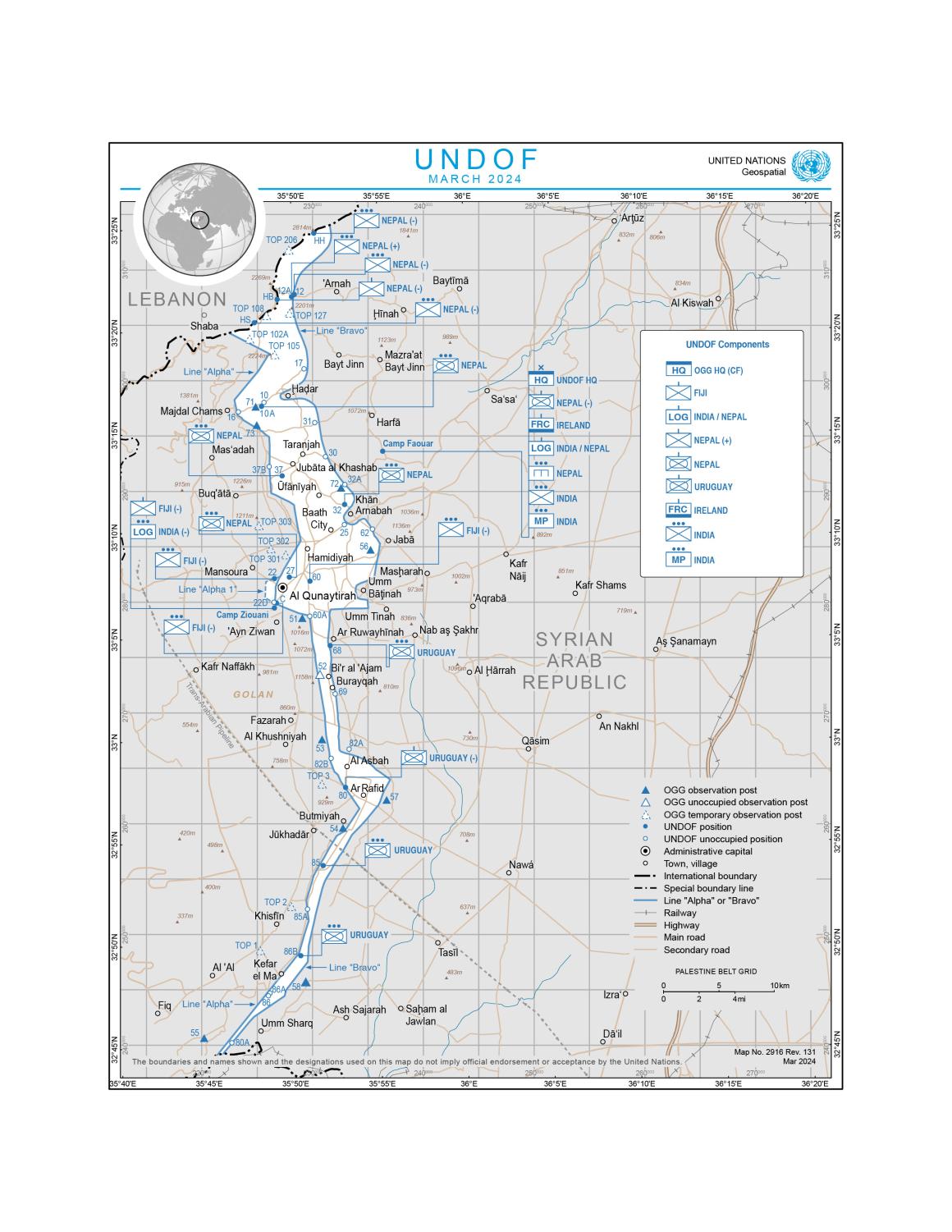 UNDOF Deployment Map 2024